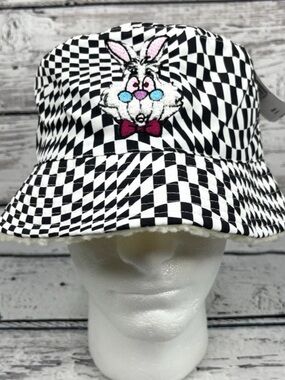 Disney Parks Alice in Wonderland White Rabbit Bucket Hat 🐰 Checkered NWT